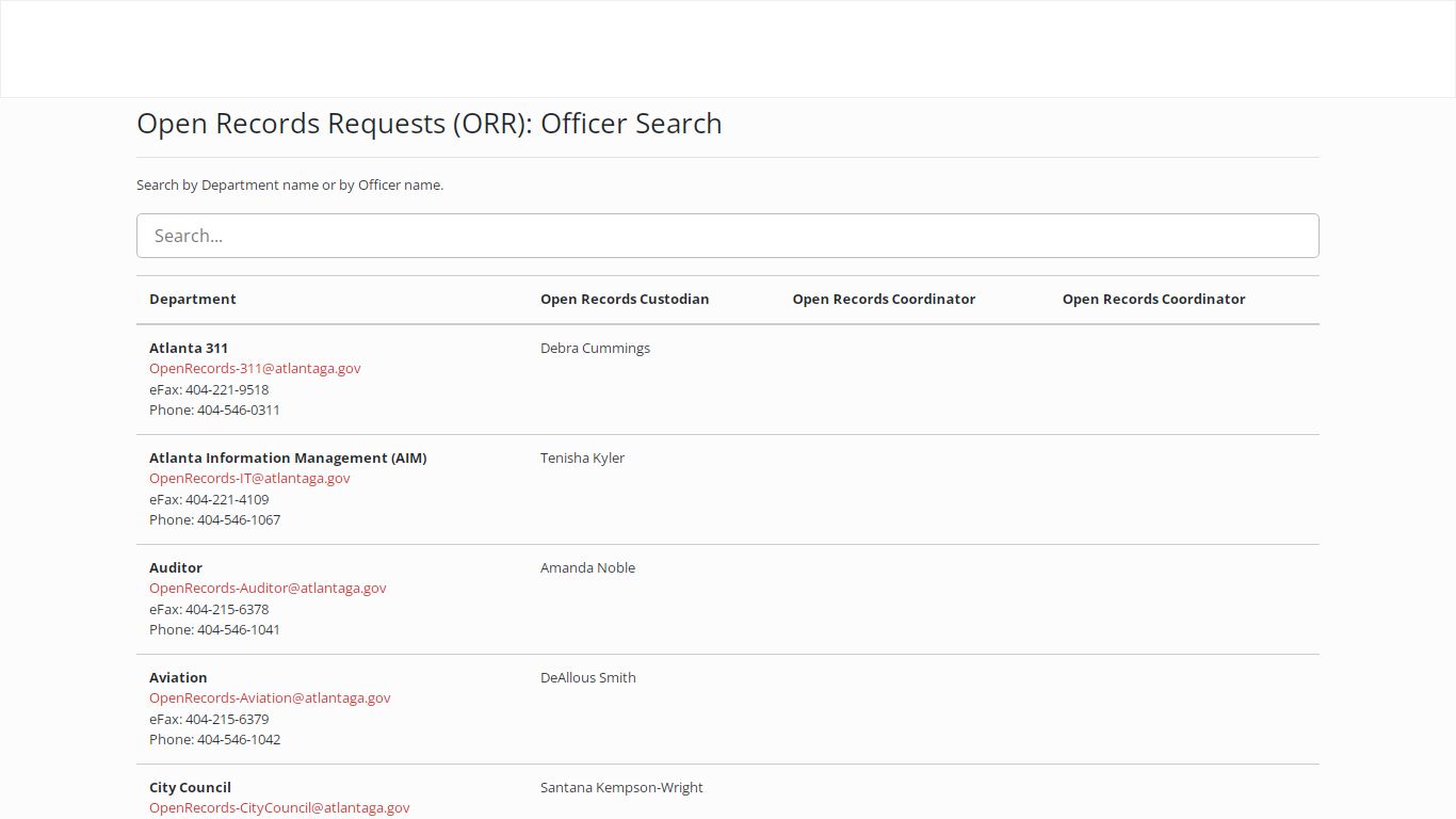 Open Records Officer Search Portal - Atlanta