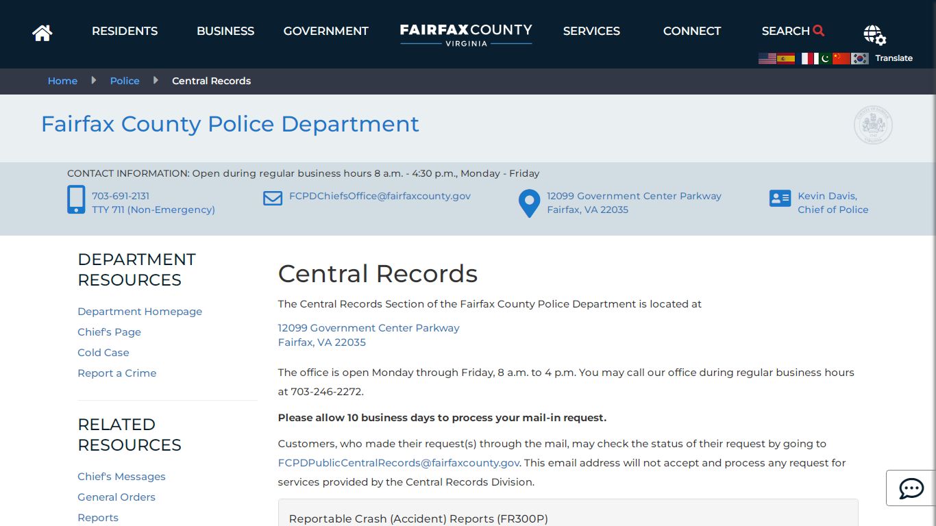 Central Records | Police - Fairfax County, Virginia